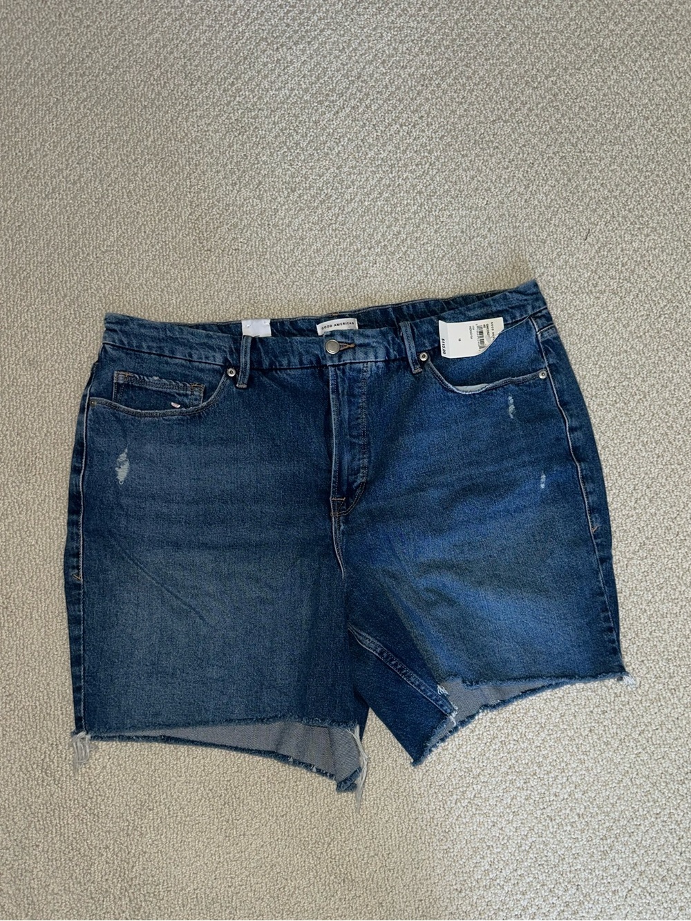 Good American Dark Blue Denim Cutoff Shorts